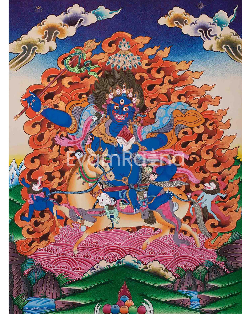 Palden Lhamo Tibetan Buddhist Thangka | Feminist Deity Vajrayana Fine Thangka Art for Protection