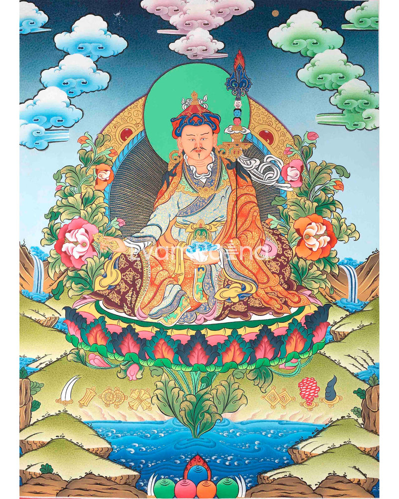 Guru Rinpoche Padmashambhava Masterpiece Tibetan Thangka | Meditation Canvas Art