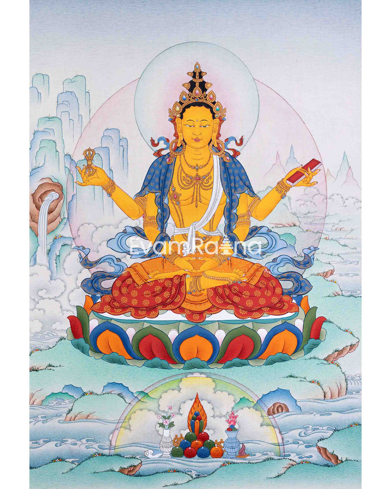 Hand-Painted Artwork of Tibetan Deity Yum Chenmo, Prajnaparamita Thangka