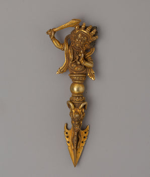 Gold-Plated Tibetan Phurba Ritual Dagger Vajrakila