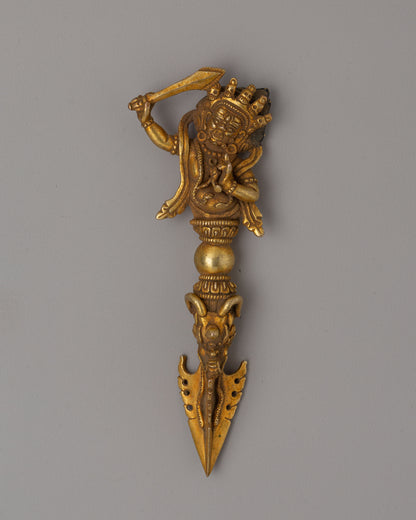 Gold-Plated Tibetan Phurba Ritual Dagger Vajrakila