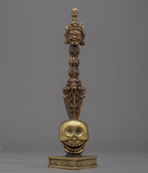 Brass Buddhist Knife with Skull Stand