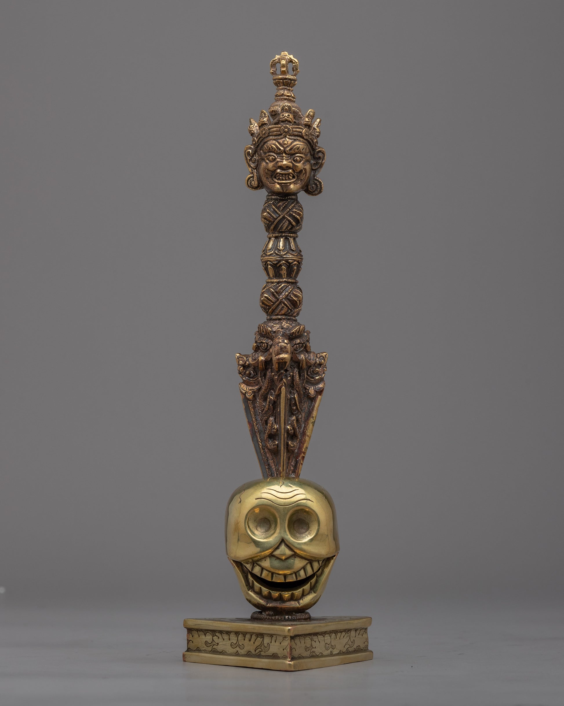 Brass Buddhist Knife with Skull Stand