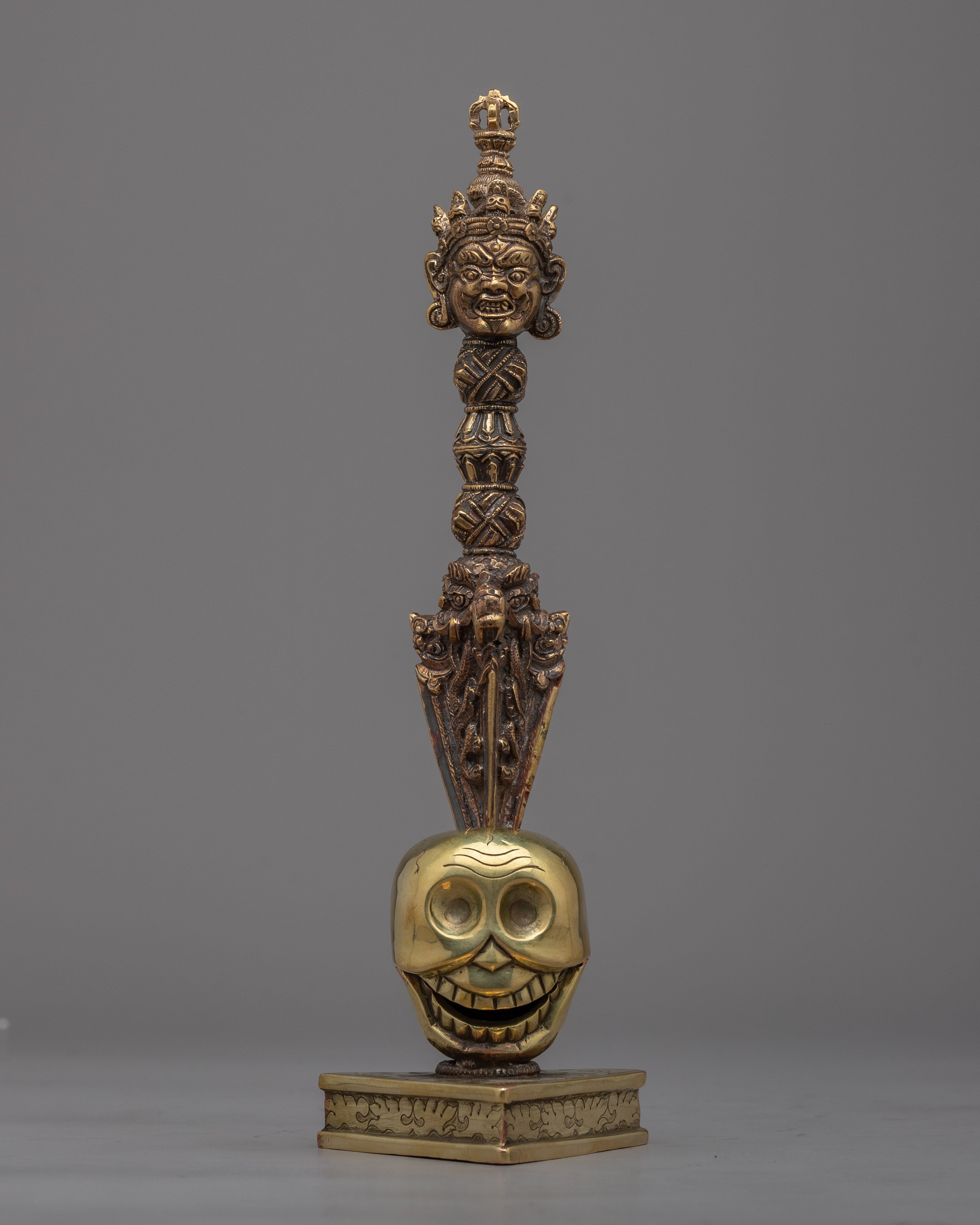 Brass Buddhist Knife with Skull Stand