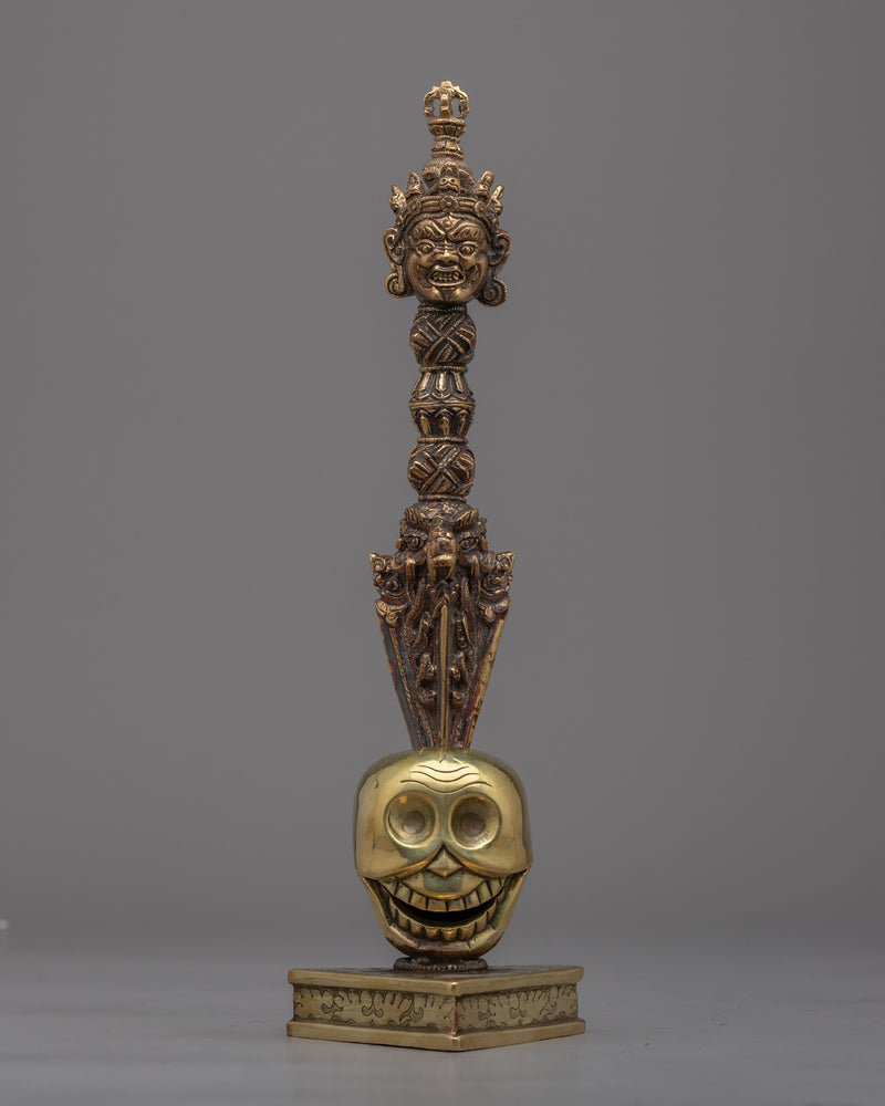 Brass Buddhist Knife with Skull Stand