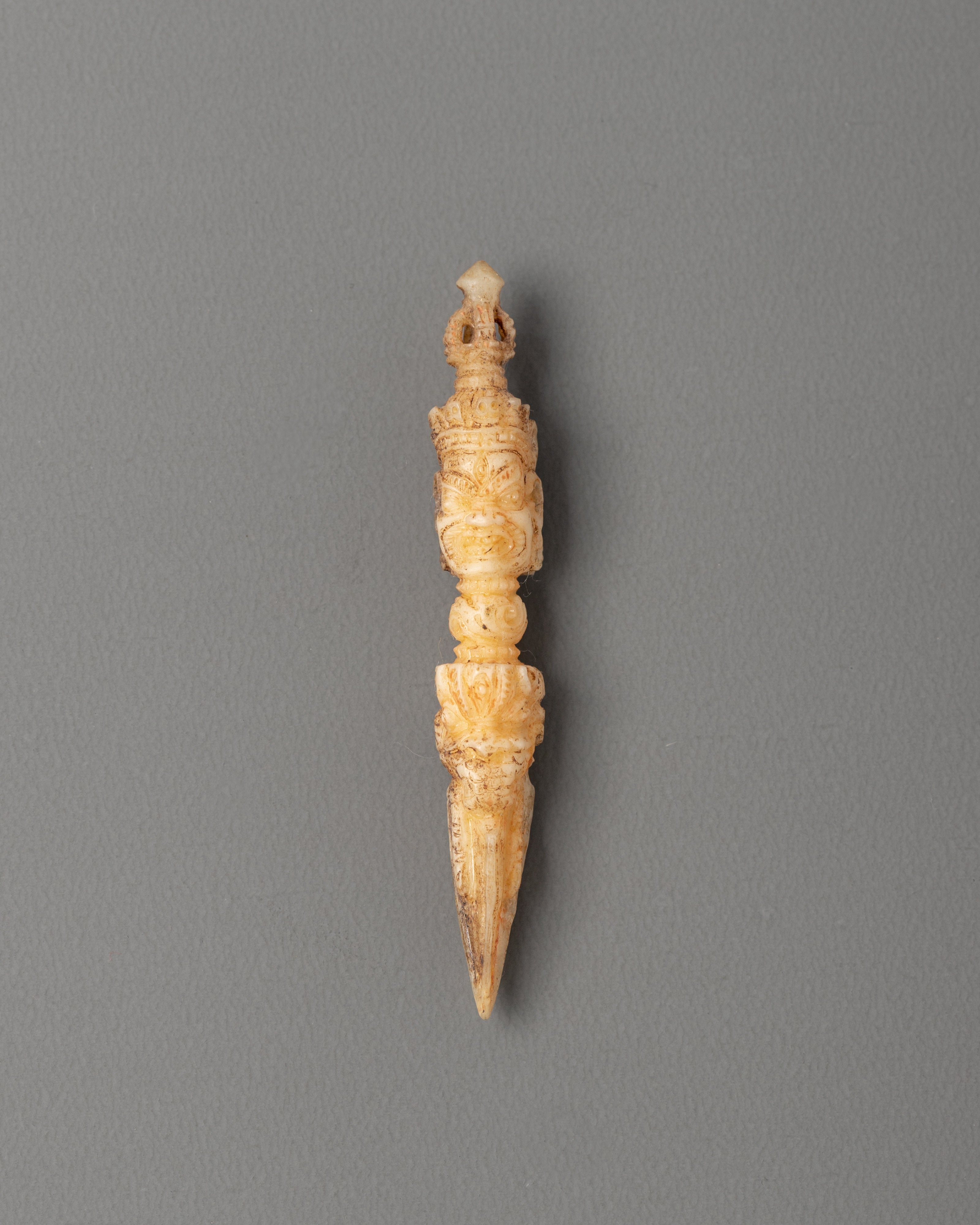 Hand-carved Buffalo Bone Phurba | Sacred Buddhist Ritual Tool