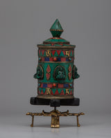 Prayer Wheel with Copper Body & Protective Stone Accents 