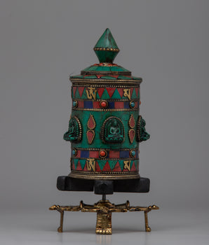 Prayer Wheel with Copper Body & Protective Stone Accents 