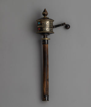 Handheld Copper & Wood Buddhist Prayer Wheel