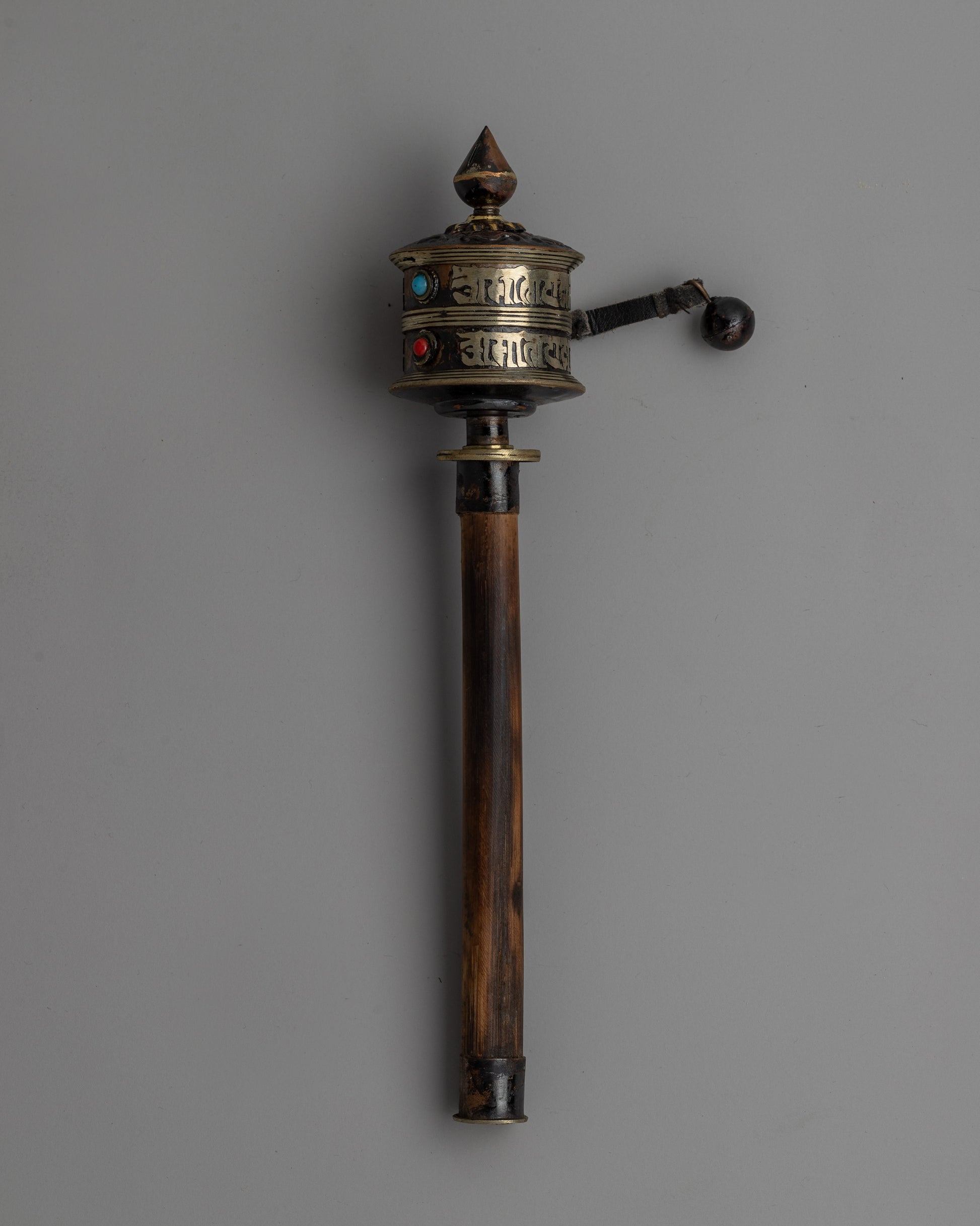 Handheld Copper & Wood Buddhist Prayer Wheel