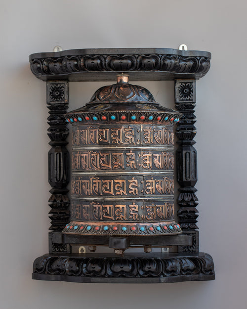 Tibetan Mantra Prayer Wheel | Copper & Brass Mantra Wheel  | Buddhist Altar Decor