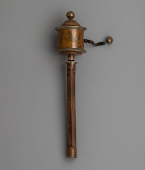 Elegant Copper & Wood Buddhist Prayer Wheel