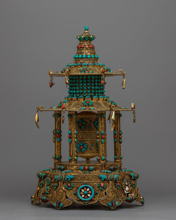 Meditative Turquoise & Coral Prayer Wheel