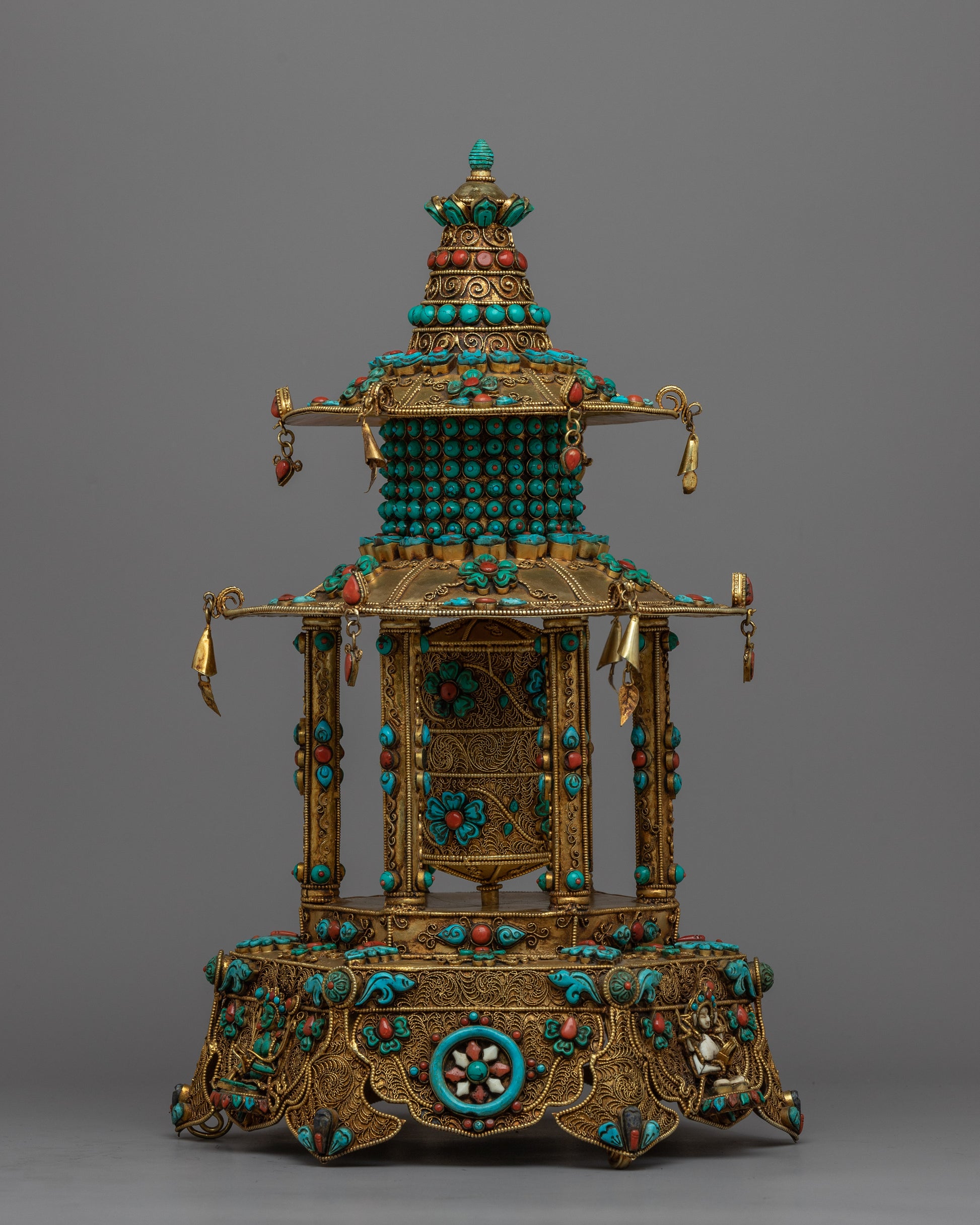Meditative Turquoise & Coral Prayer Wheel