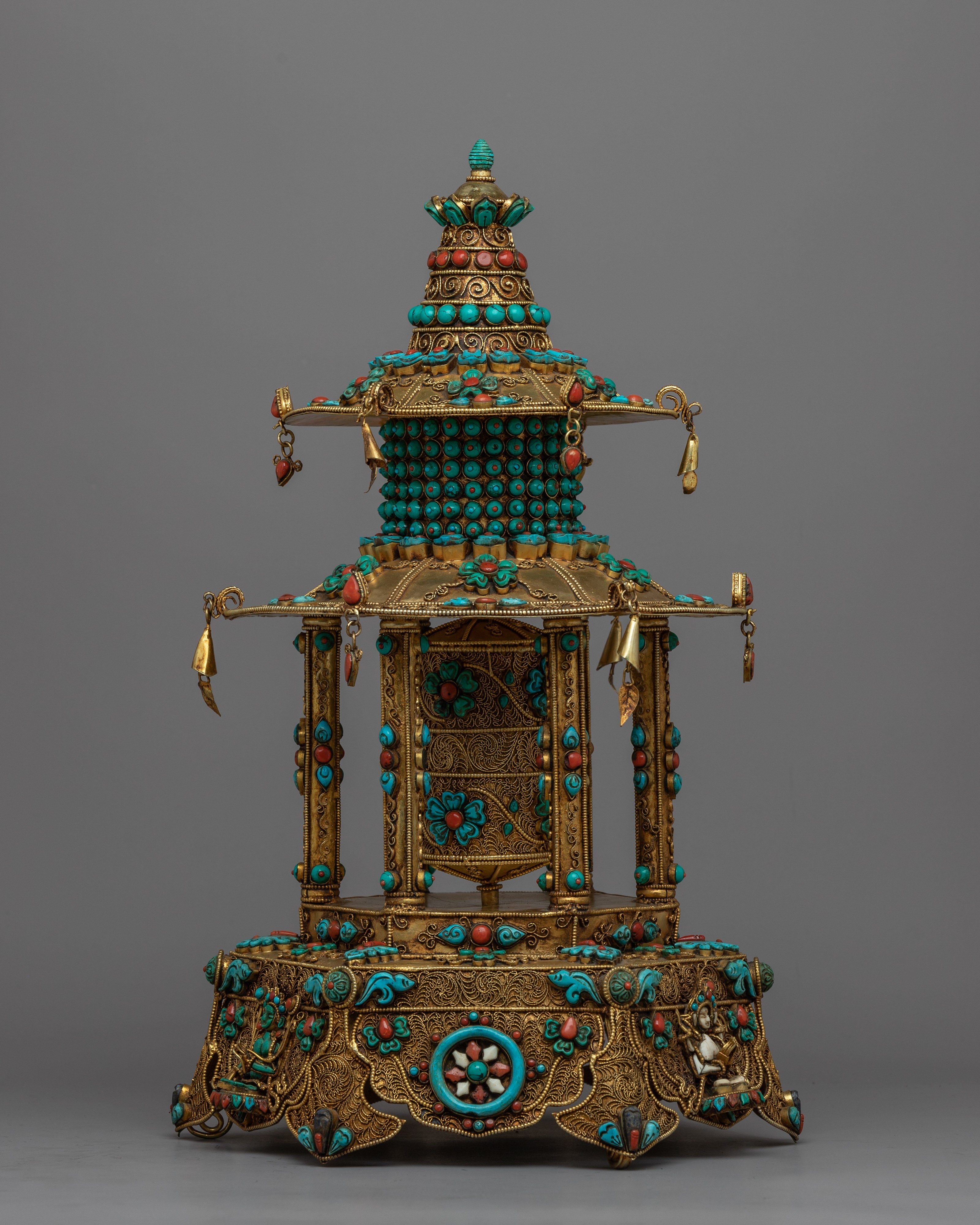 Meditative Turquoise & Coral Prayer Wheel