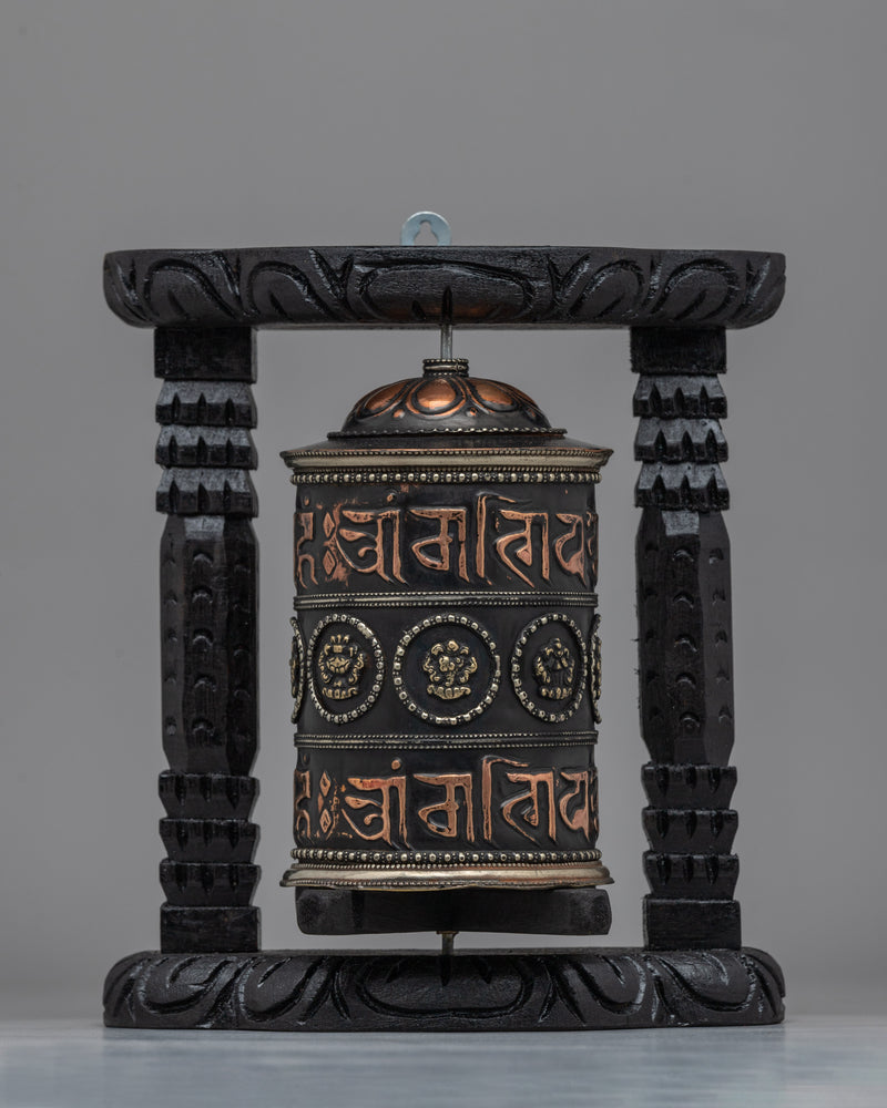 Sacred Buddhist Wooden Base Prayer Wheel