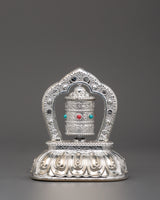 Tibetan Prayer Wheel with Turquoise & Coral Inlay