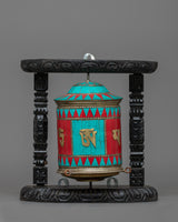 Turquoise, Coral Stones Inlaid Prayer Wheel