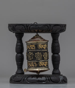 Tibetan Prayer Wheel with Intricate Mantra Design 