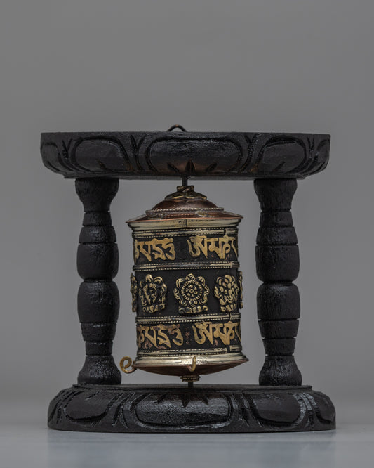 Tibetan Prayer Wheel with Intricate Mantra Design 