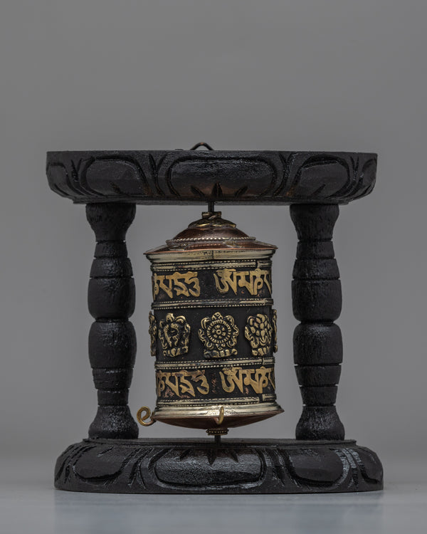 Tibetan Prayer Wheel with Intricate Mantra Design 