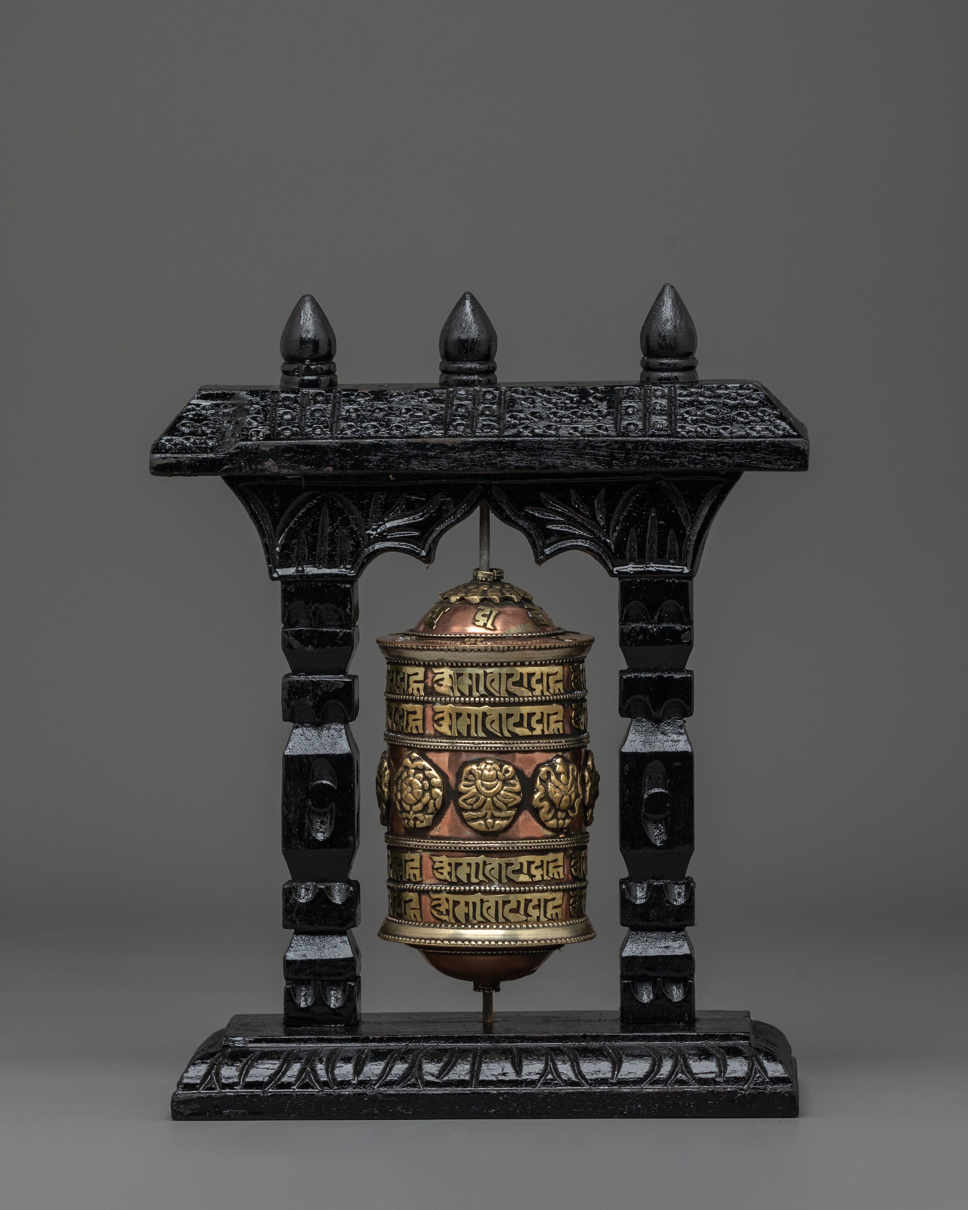 Tibetan Prayer Wheel with Wooden Frame