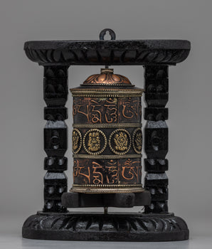Himalayan Buddhist Wooden Frame Prayer Wheel