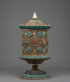 Prayer Wheel With 8 Auspicious Symbols