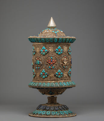 Prayer Wheel With 8 Auspicious Symbols