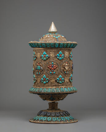 Prayer Wheel With 8 Auspicious Symbols
