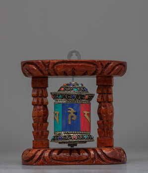 Compact Copper Prayer Wheel with Mantras and Stones