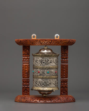 Hand-Carved Tibetan Wooden Prayer Wheel