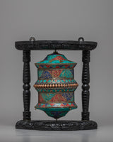 Handmade Tibetan Coral Red Copper Brass Table Top Prayer Wheel