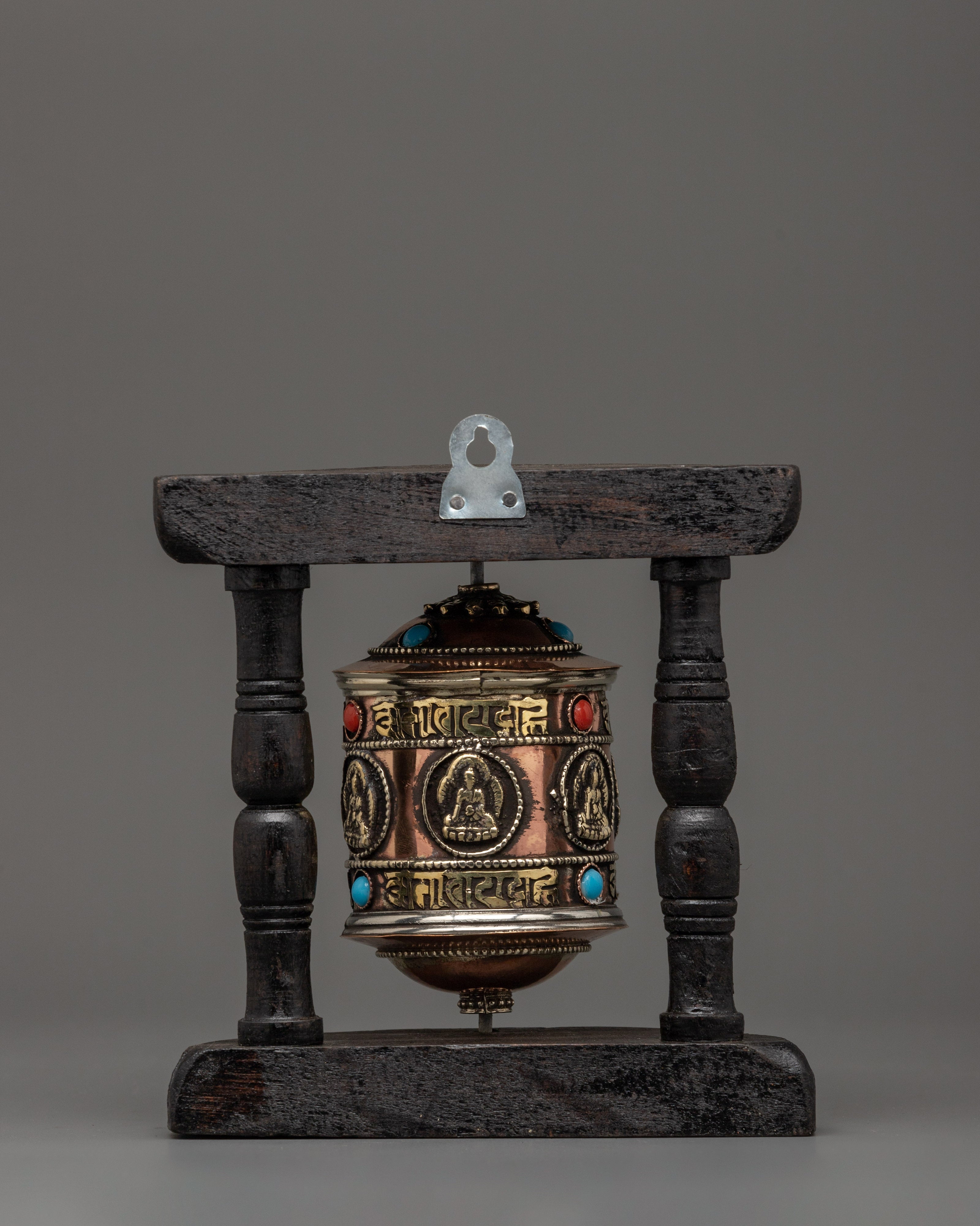Tibetan Prayer Wheel with Carved Mantras | Buddhist Ritual Object