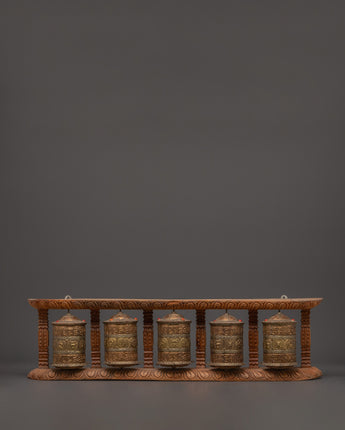 Set of 5 Handcrafted Brass Tibetan Prayer Wheels