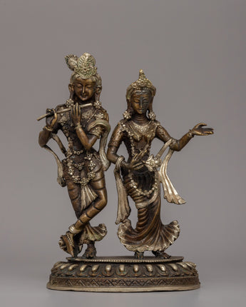 Silver-Plated Brass Radha Krishna Statue