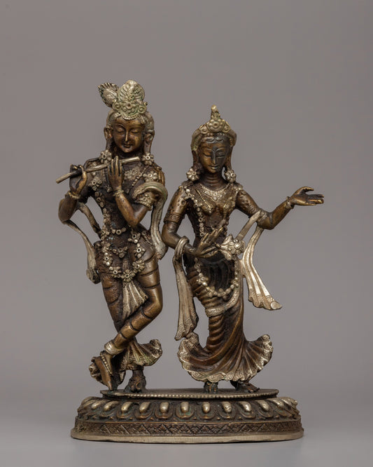 Silver-Plated Brass Radha Krishna Statue