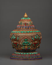 Tibetan Ritual Rice Pot with Coral
