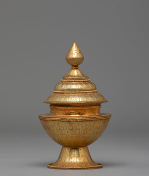 Sacred Gold-Plated Ritual Rice Pot | Handcrafted Copper Offering Vessel