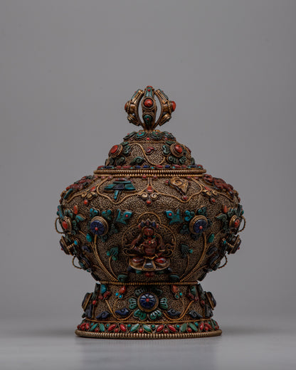 Decorative Neshi Tibetan Pot | Traditional Pot Featuring Detailed Tibetan Artwork