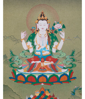 12 Inch Chenrezig Buddha Thangka | Embodiment of Infinite Compassion