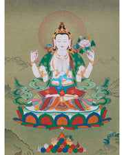 12 Inch Chenrezig Buddha Thangka | Embodiment of Infinite Compassion