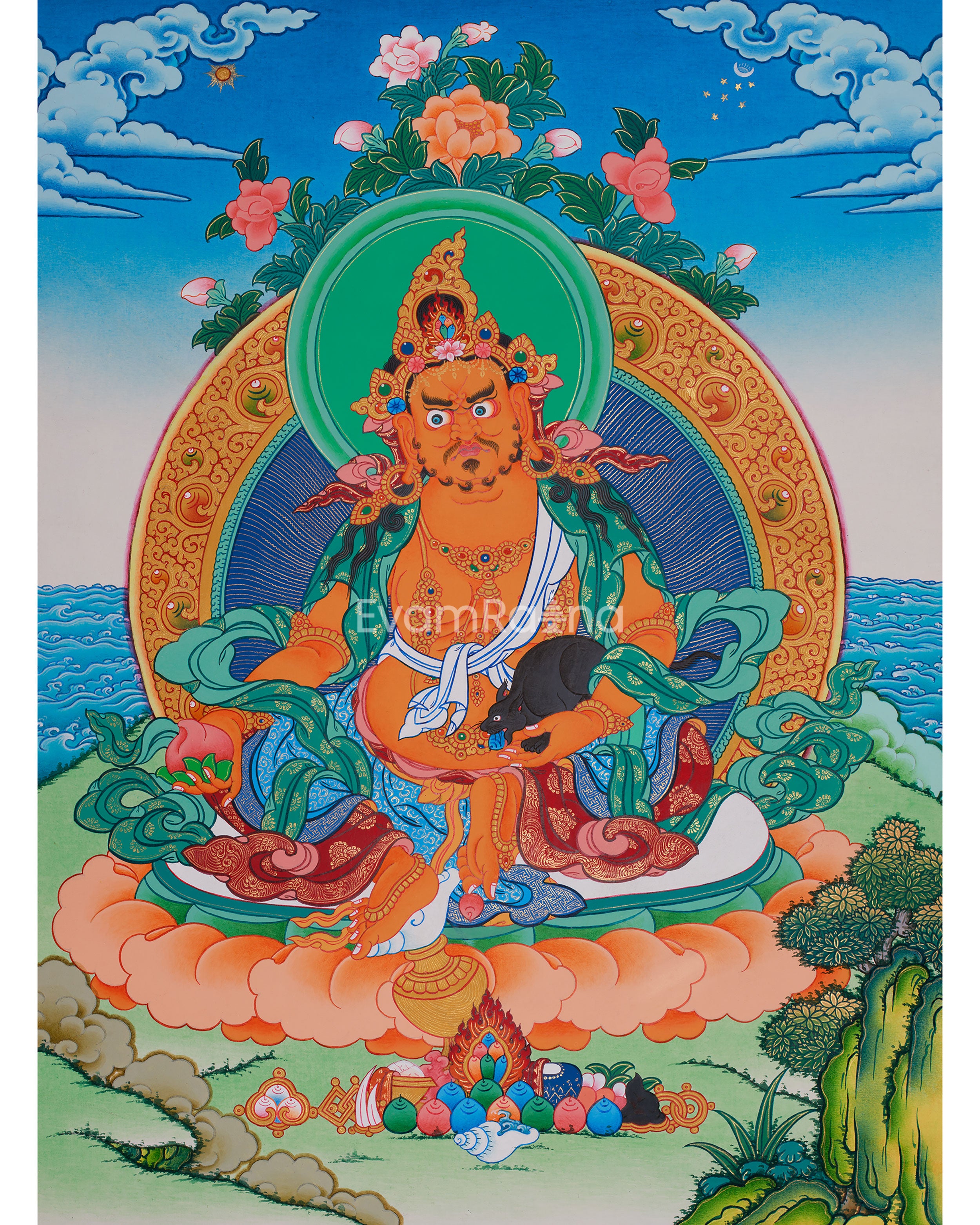 Yellow Jambhala Painting | The Wealth Deity of Prosperity and Abundance