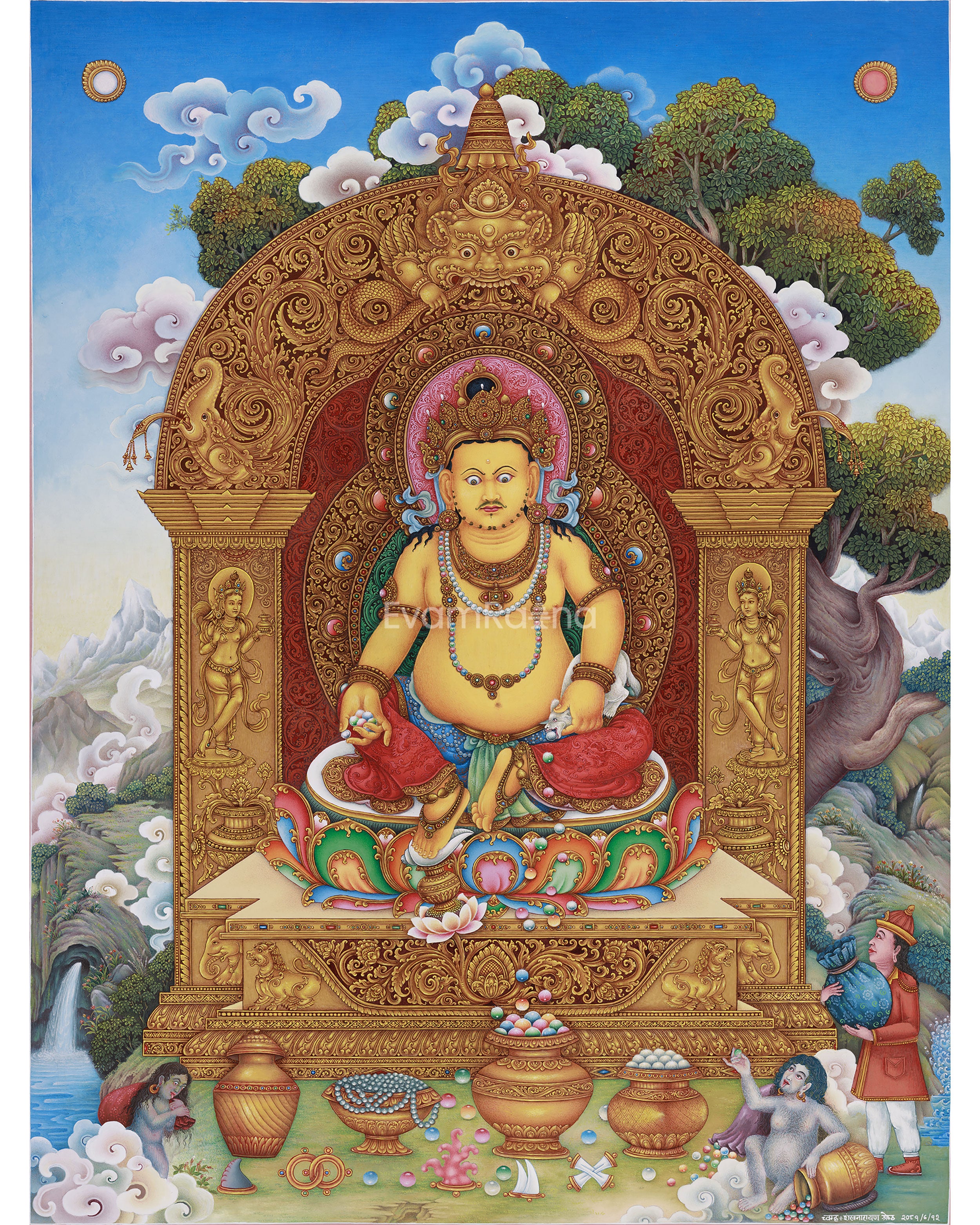 Dzambhala, Deity of Prosperity and Fortune | Radiant Paubha Art for Abundance