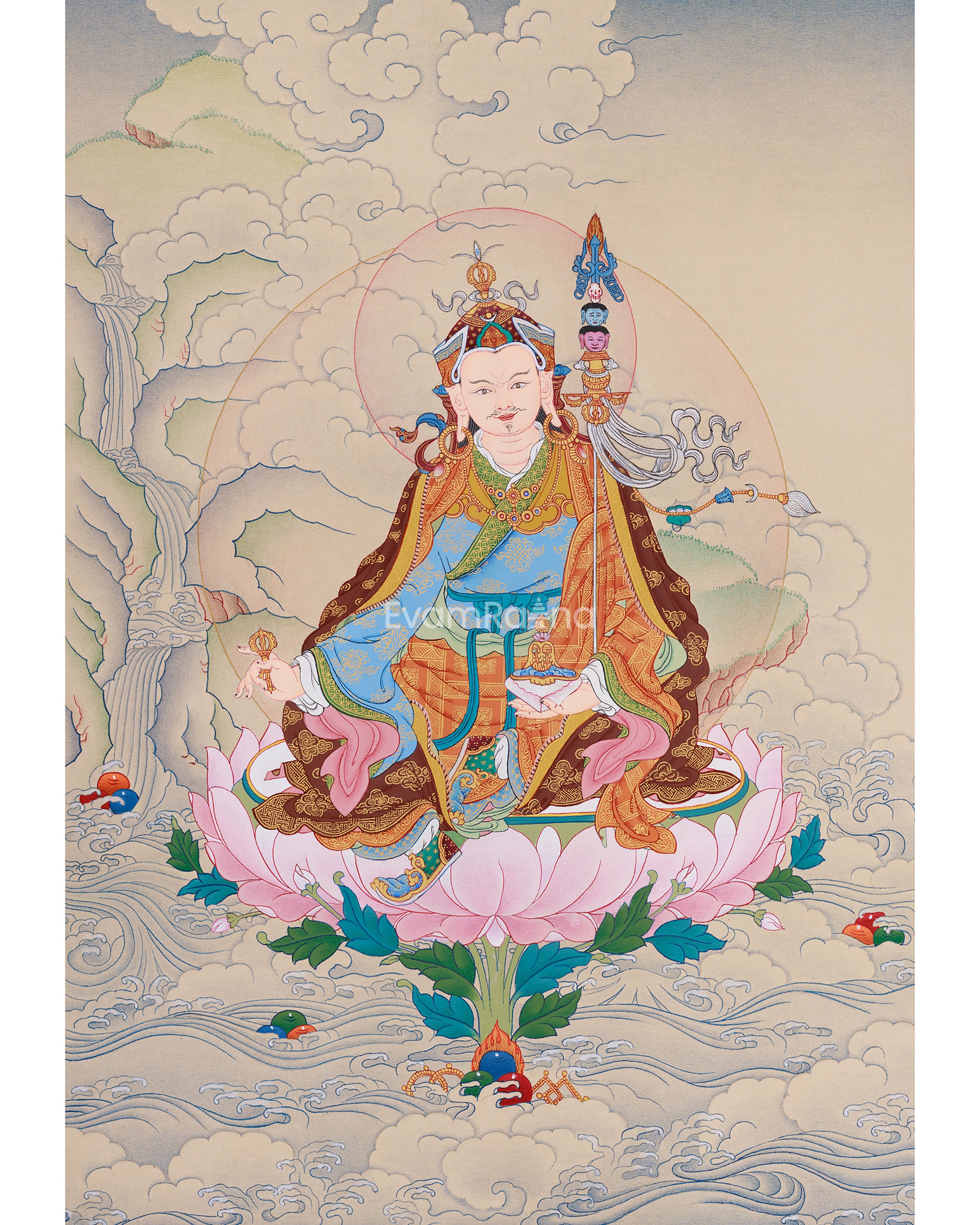 Hand-Painted Spiritual Leader, Guru Padmasambhava | The Lotus Guru of Protection
