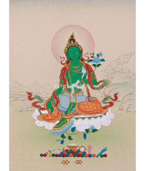 33 cm Green Tara Painting | Tibetan Goddess of Swift Protection