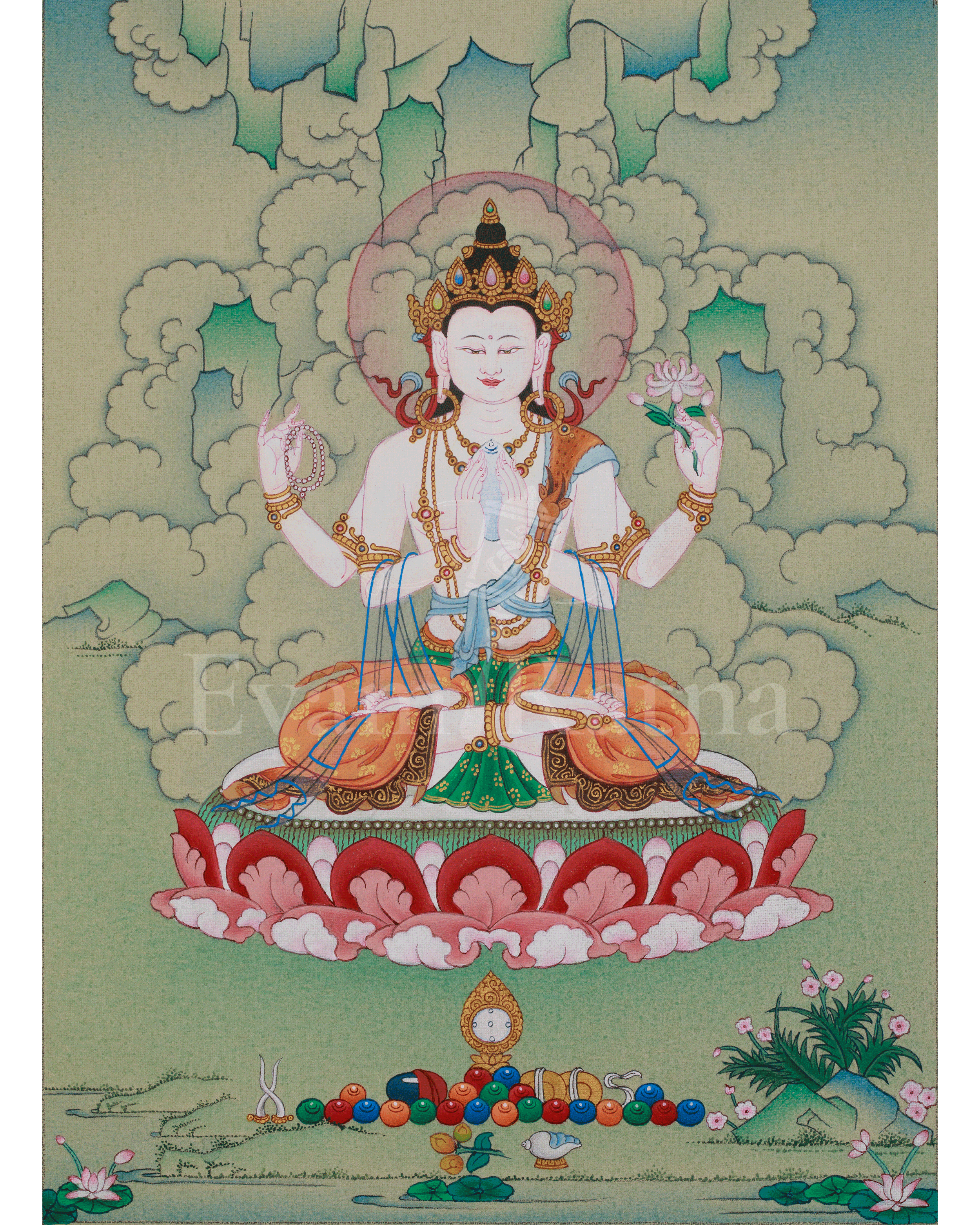 Chenrezig Buddhist Artwork | Compassion Deity | Himalayan Thangka