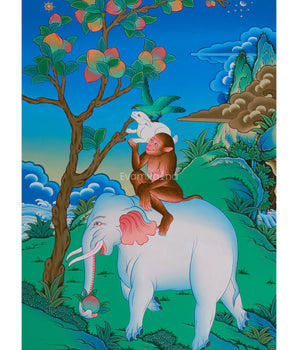 Four Harmonious Friends Artwork | A Sacred Symbol of Unity, Compassion, and Mutual Support