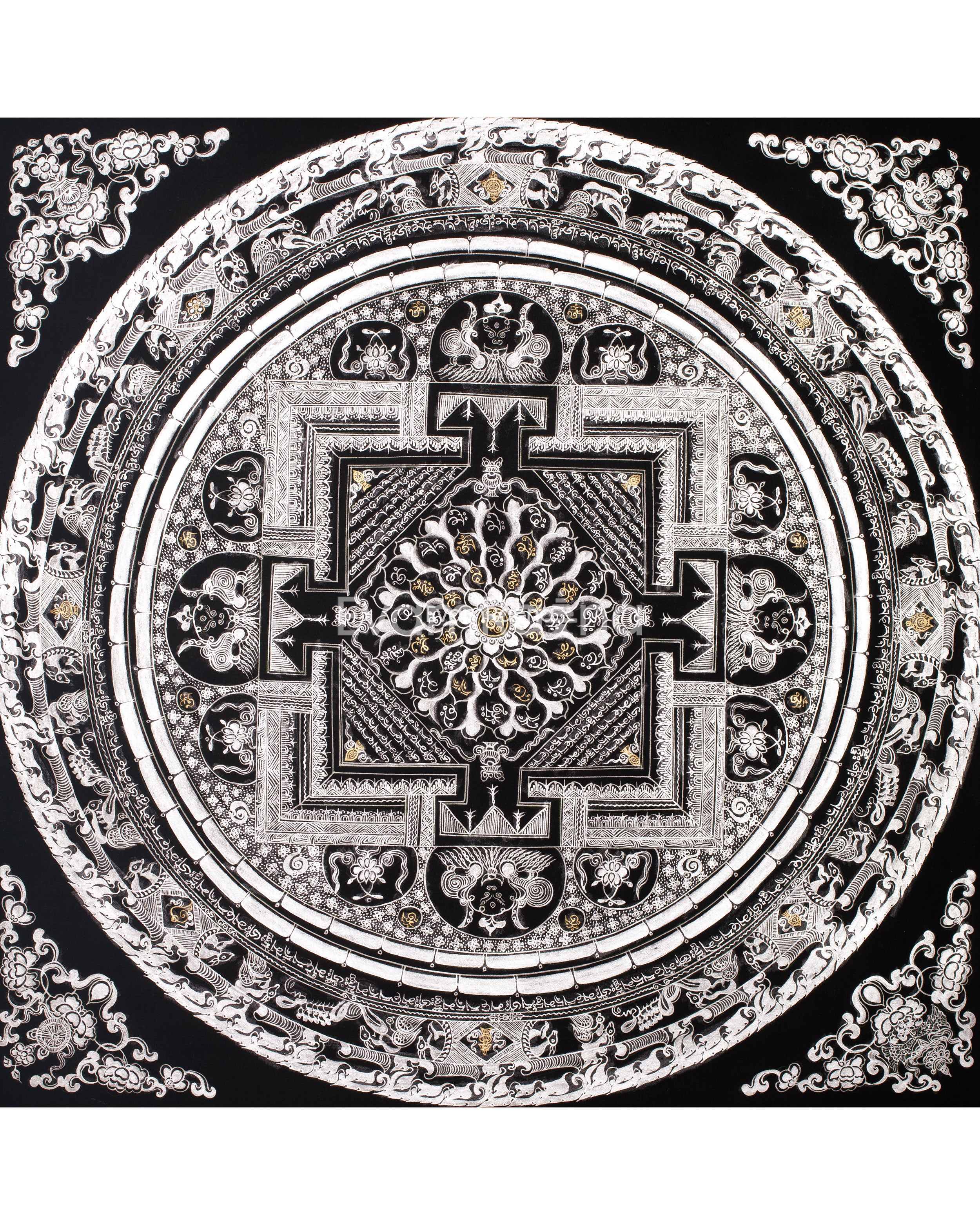 Silver Mantra Mandala Painting | Hand-Painted Mandala for Meditation