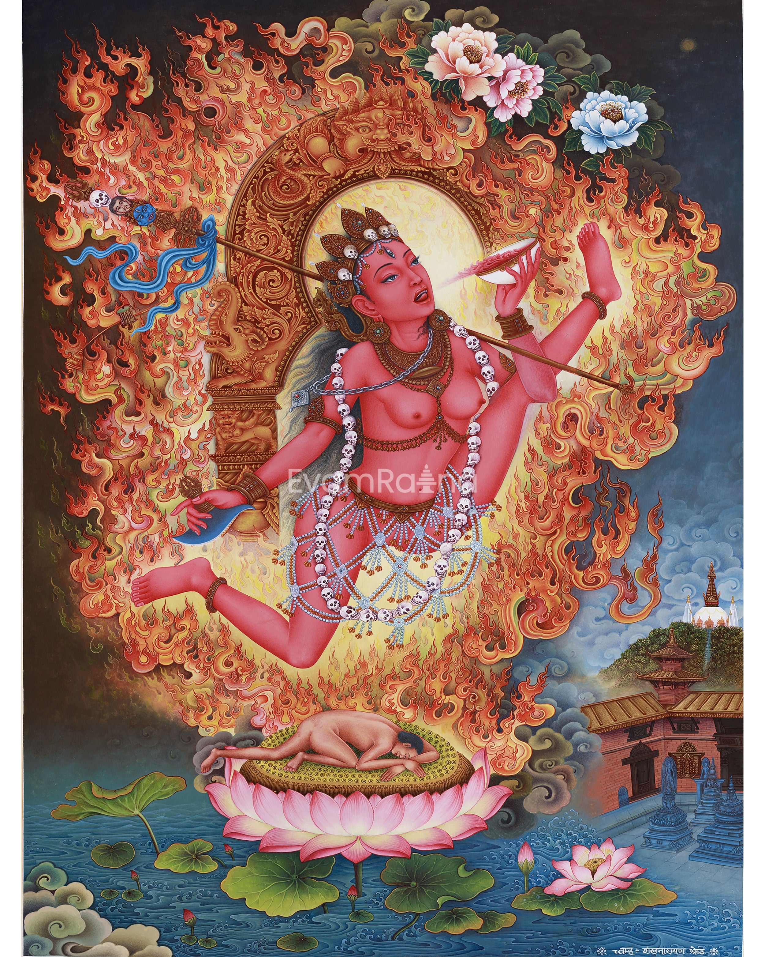 Vidyadhari Yogini in Paubha Style | Flying Vajrayogini | Goddess of Wisdom
